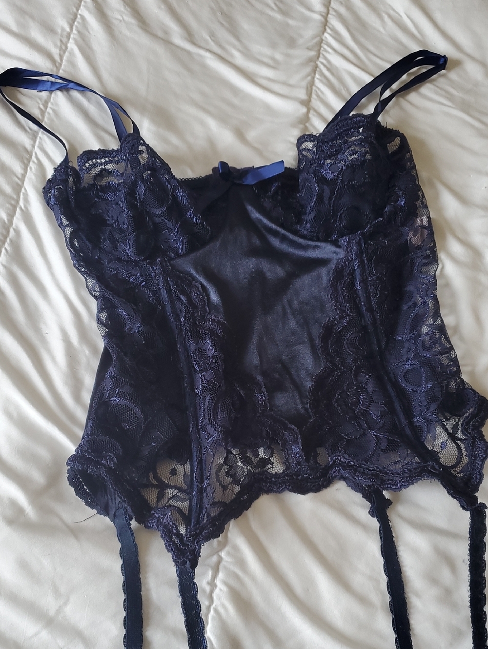 VTG Coquette Navy Lace Bustier w/ Satin Panel – Made in Canada - Picture 2 of 8